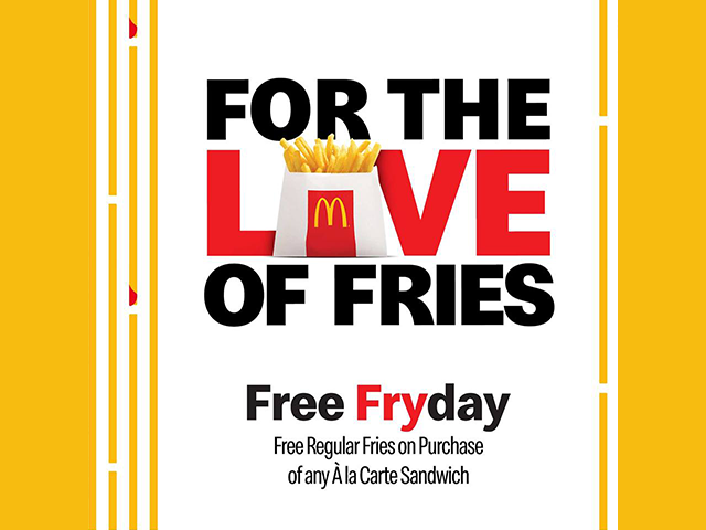 FREE Fryday Offer! Get FREE Fries on purchase of any A la carte sandwich from McDonald’s
