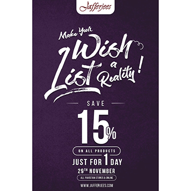 Jafferjees Blessed Friday Sale! Flat 15% OFF On All Products from 29th November 2019