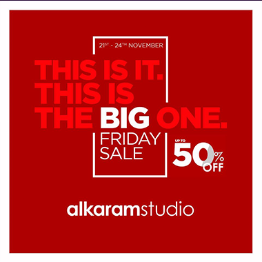 alkaram studio BIG FRIDAY SALE! Upto 50% OFF from 23rd November 2022