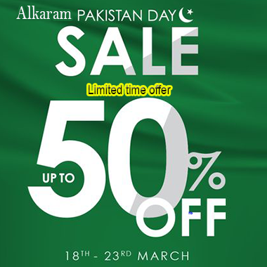 Alkaram Studio Pakistan Day Sale 2021! Up to 50% off on items